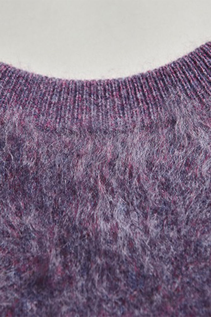 Chunky Brushed Cashmere Argyle Crewneck Sweater in Purple  Fibflx