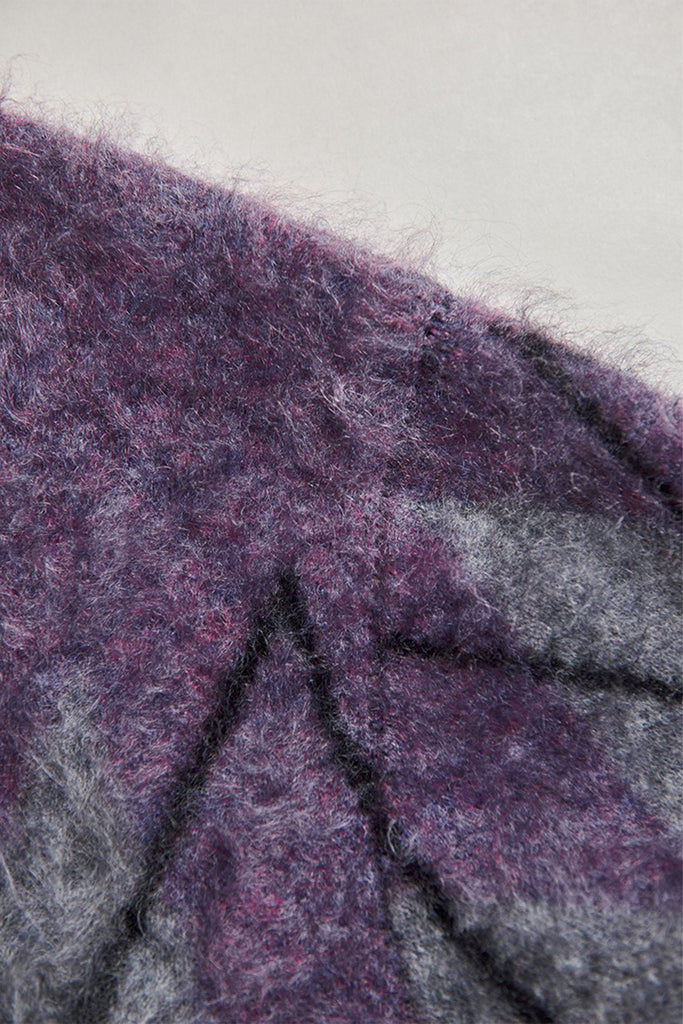 Chunky Brushed Cashmere Argyle Crewneck Sweater in Purple  Fibflx