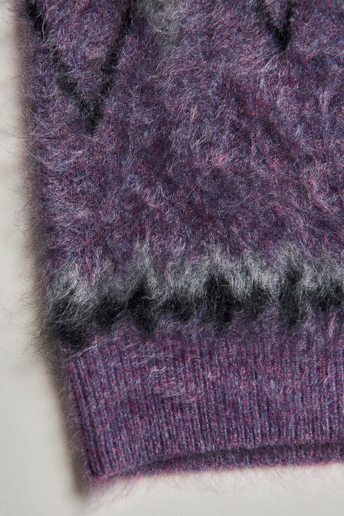 Chunky Brushed Cashmere Argyle Crewneck Sweater in Purple  Fibflx