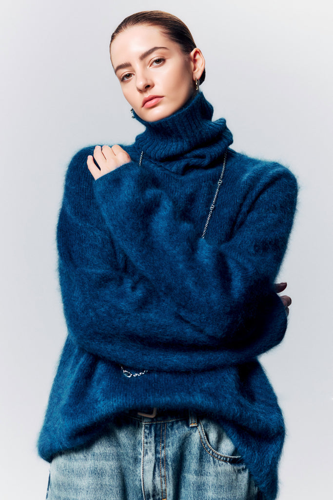 Chunky Brushed Cashmere Detachable Collar Pullover Sweater  Fibflx