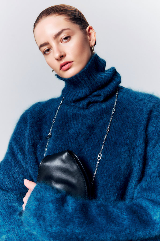 Chunky Brushed Cashmere Detachable Collar Pullover Sweater  Fibflx