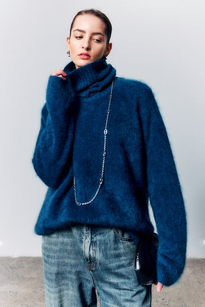 Chunky Brushed Cashmere Detachable Collar Pullover Sweater  Fibflx