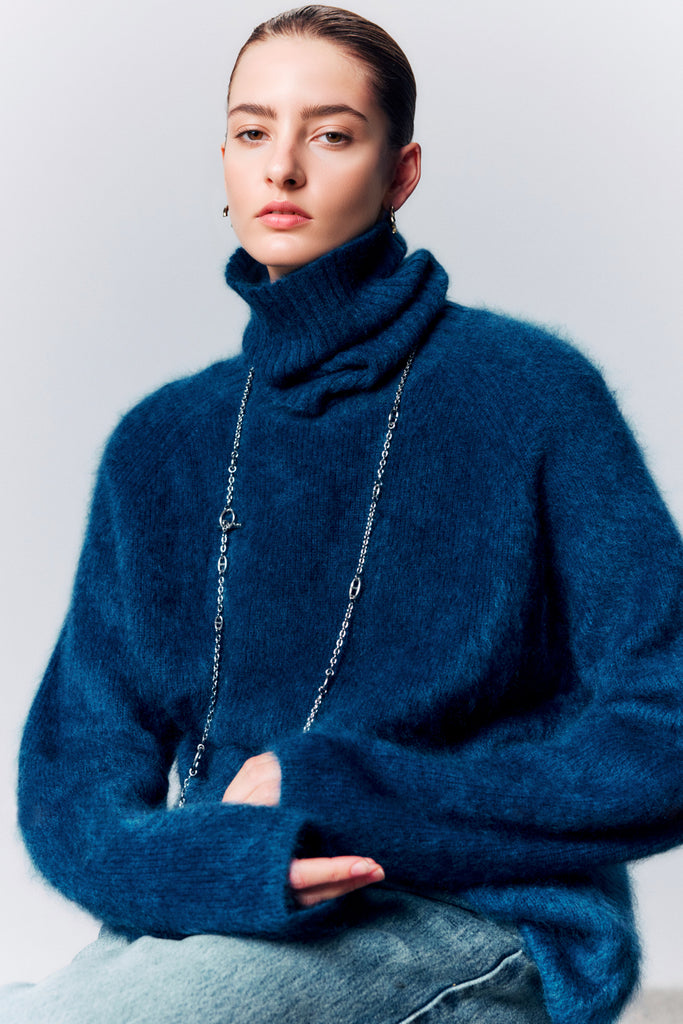 Chunky Brushed Cashmere Detachable Collar Pullover Sweater  Fibflx