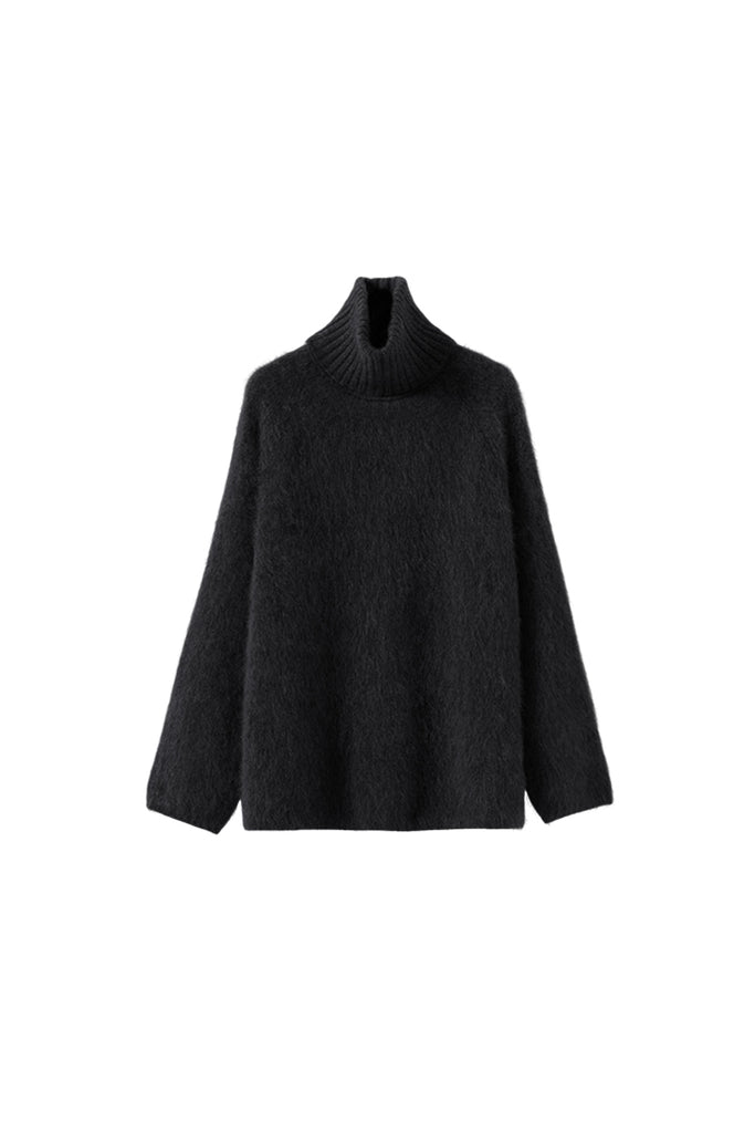 Chunky Brushed Cashmere Detachable Collar Pullover Sweater Black / L / 100% Cashmere (Weight: 375g (±20g)) Fibflx