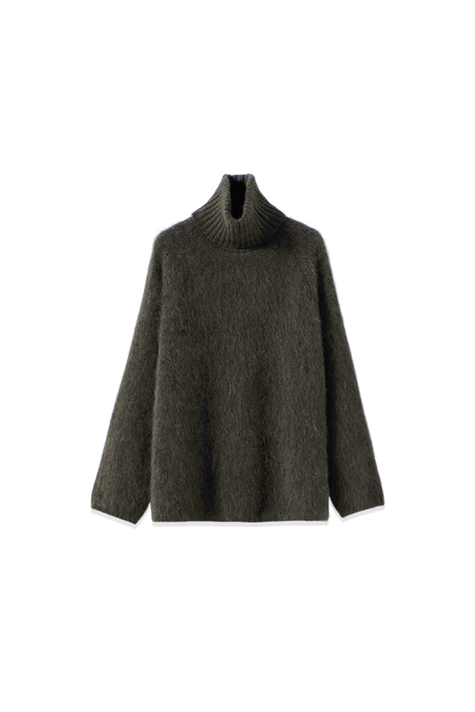 Chunky Brushed Cashmere Detachable Collar Pullover Sweater Glass Green / L / 100% Cashmere (Weight: 375g (±20 Fibflx