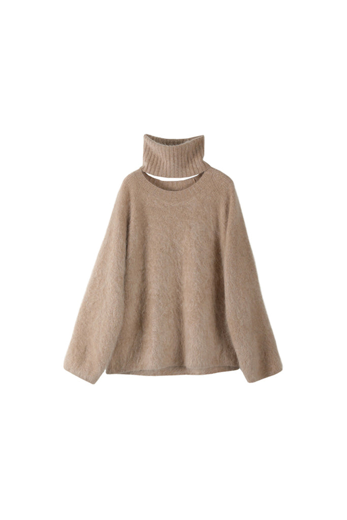 Chunky Brushed Cashmere Detachable Collar Pullover Sweater Oatmeal Beige / L / 100% Cashmere (Weight: 375g (± Fibflx