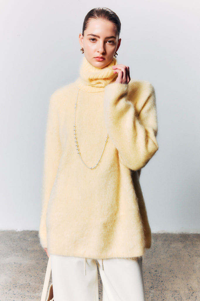 Chunky Brushed Cashmere Detachable Collar Pullover Sweater  Fibflx