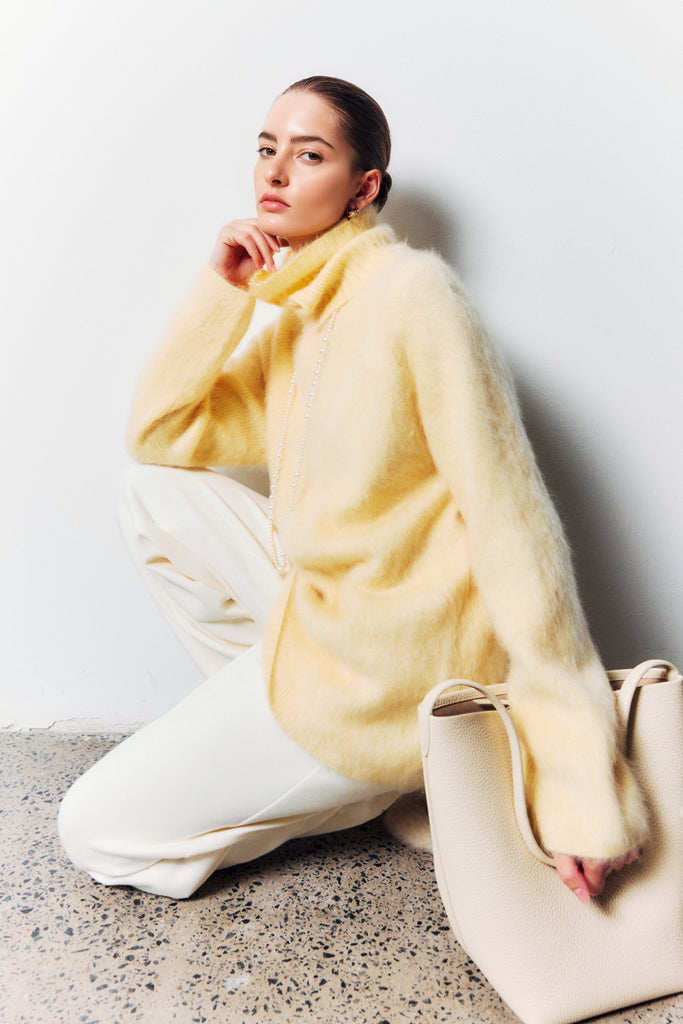 Chunky Brushed Cashmere Detachable Collar Pullover Sweater  Fibflx