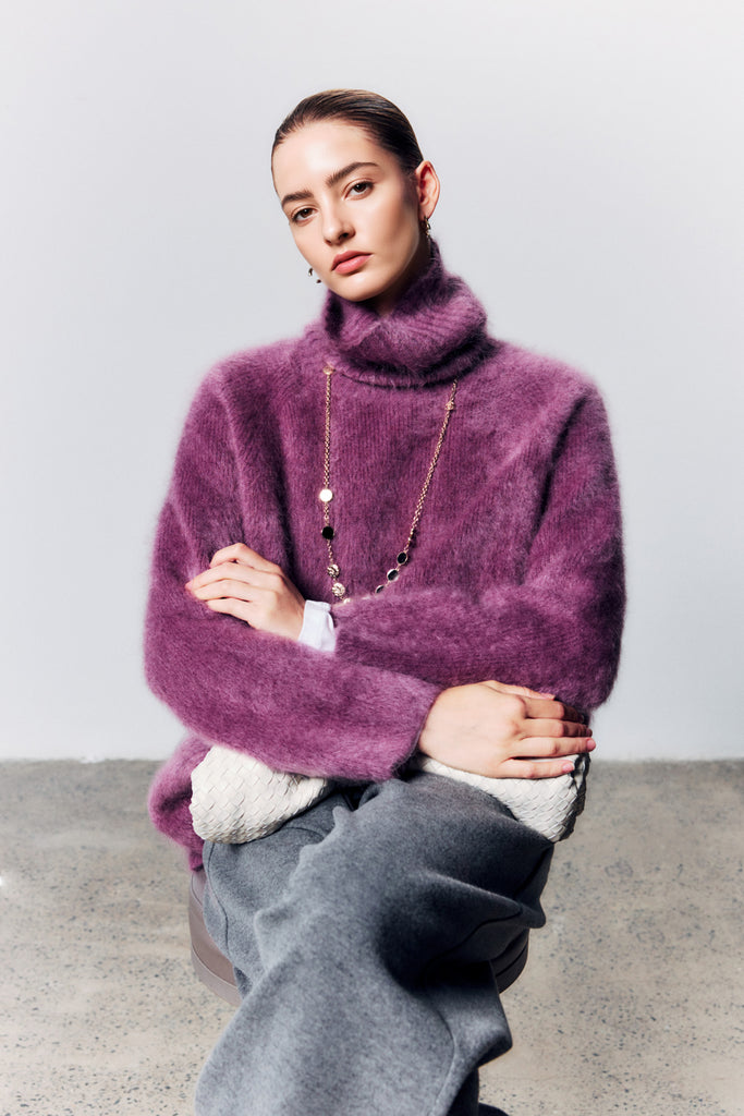 Chunky Brushed Cashmere Detachable Collar Pullover Sweater  Fibflx