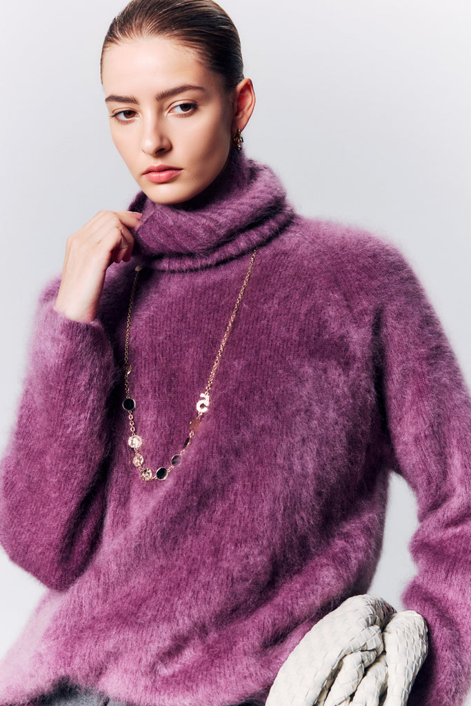 Chunky Brushed Cashmere Detachable Collar Pullover Sweater  Fibflx