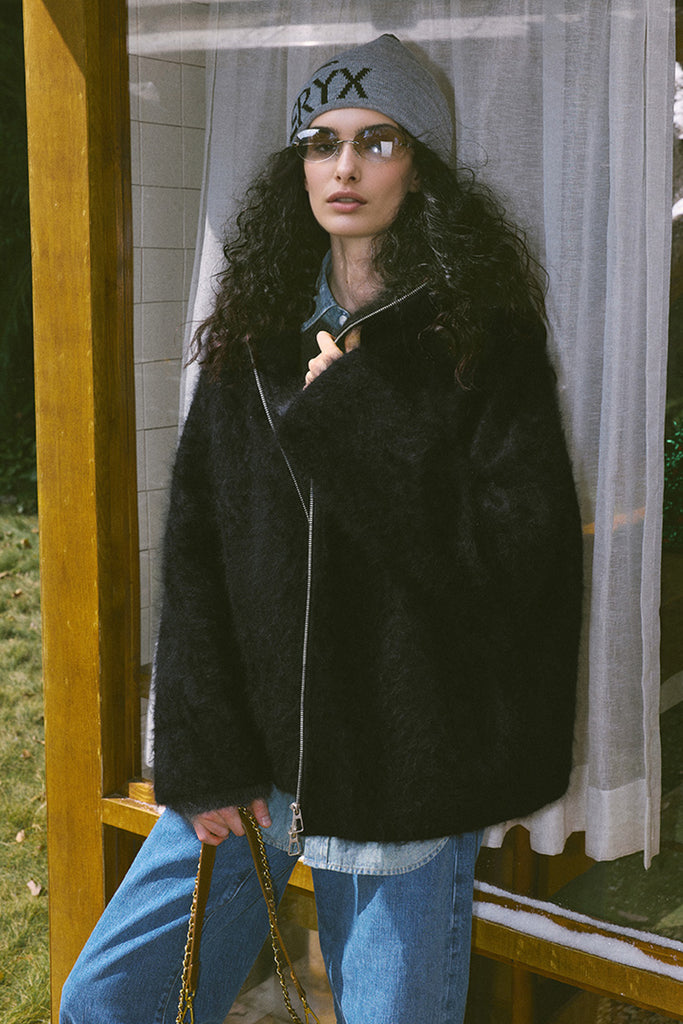 Chunky Brushed Cashmere Double-Zip Hooded Jacket  Fibflx