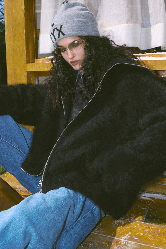 Chunky Brushed Cashmere Double-Zip Hooded Jacket  Fibflx