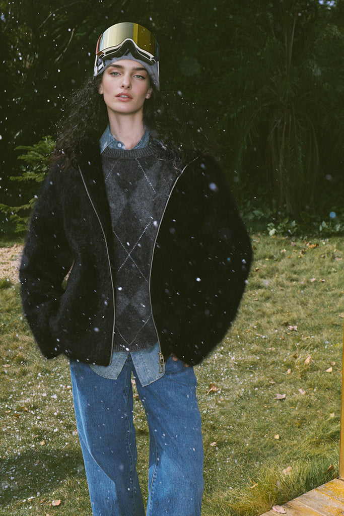 Chunky Brushed Cashmere Double-Zip Hooded Jacket  Fibflx