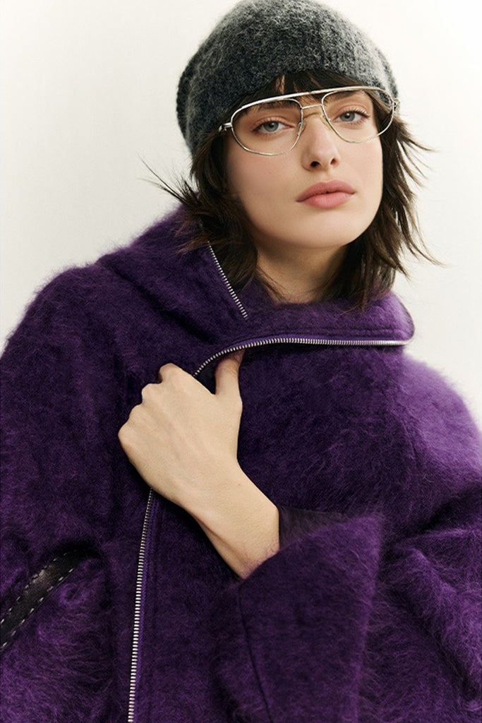 Chunky Brushed Cashmere Double-Zip Hooded Jacket  Fibflx