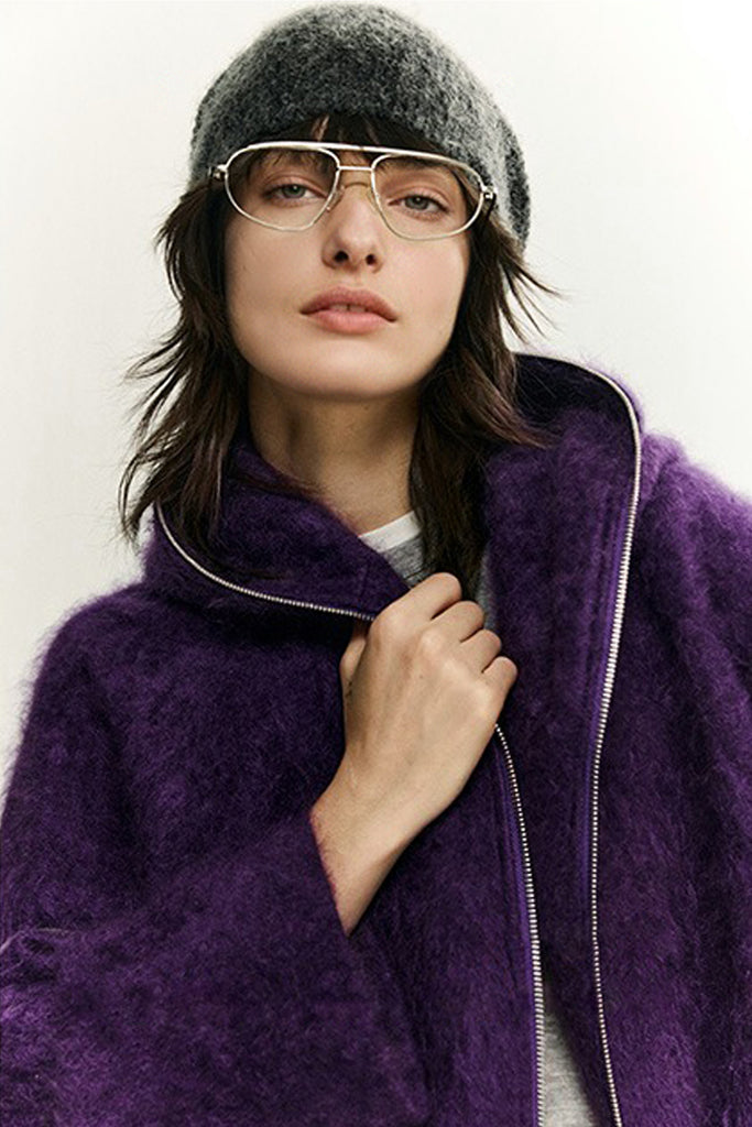 Chunky Brushed Cashmere Double-Zip Hooded Jacket  Fibflx