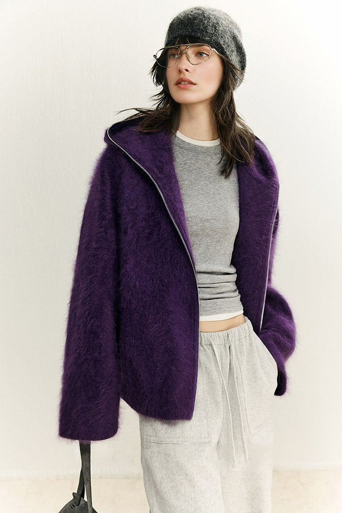 Chunky Brushed Cashmere Double-Zip Hooded Jacket  Fibflx