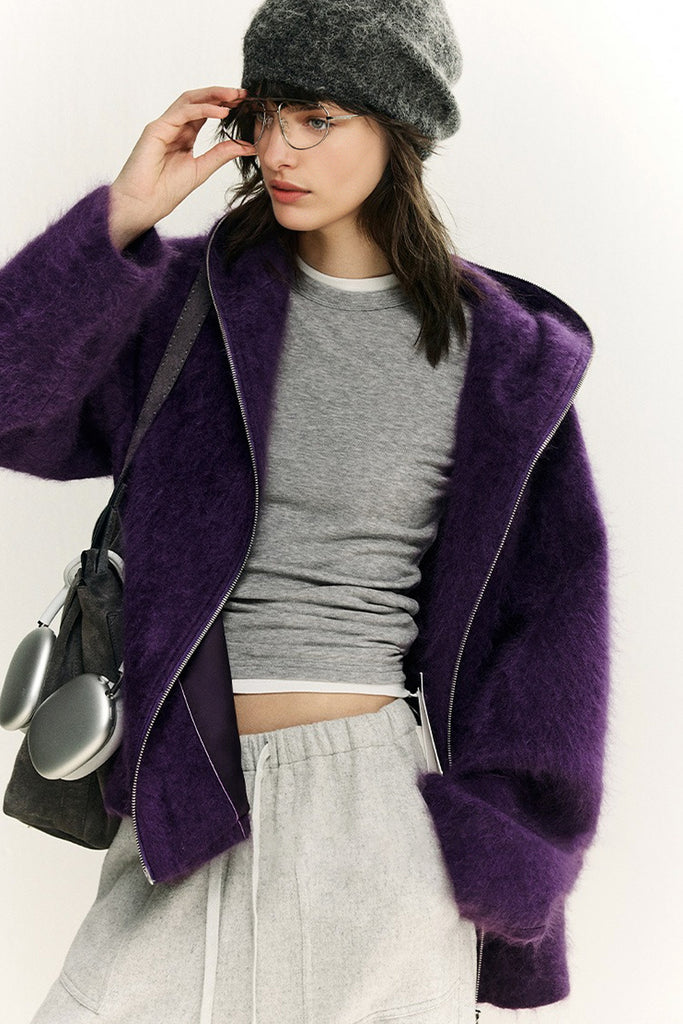 Chunky Brushed Cashmere Double-Zip Hooded Jacket  Fibflx