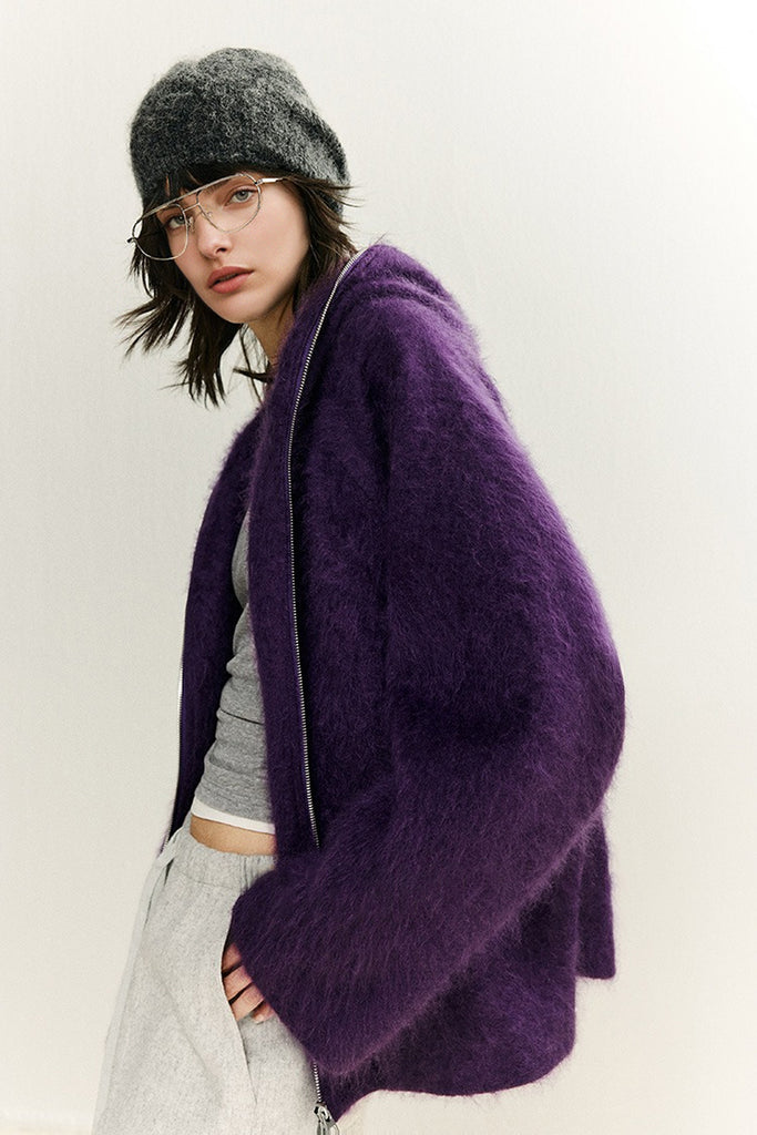 Chunky Brushed Cashmere Double-Zip Hooded Jacket  Fibflx