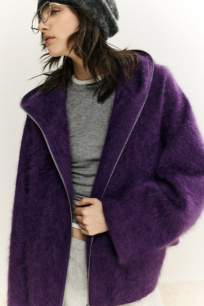 Chunky Brushed Cashmere Double-Zip Hooded Jacket  Fibflx