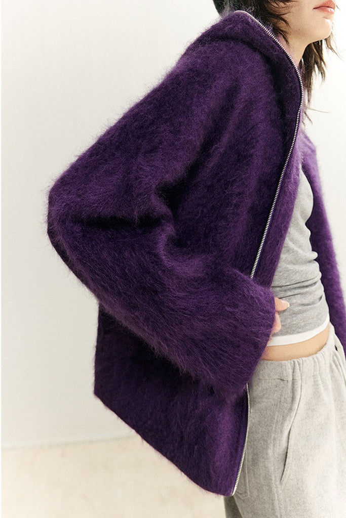 Chunky Brushed Cashmere Double-Zip Hooded Jacket  Fibflx