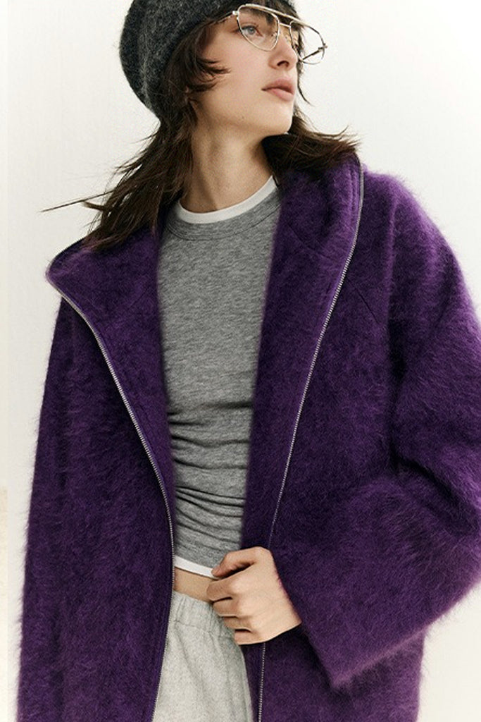 Chunky Brushed Cashmere Double-Zip Hooded Jacket  Fibflx