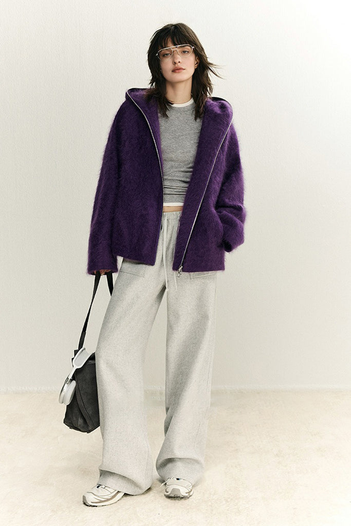 Chunky Brushed Cashmere Double-Zip Hooded Jacket  Fibflx