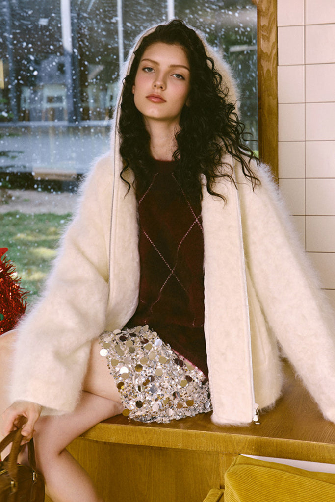 Chunky Brushed Cashmere Double-Zip Hooded Jacket  Fibflx