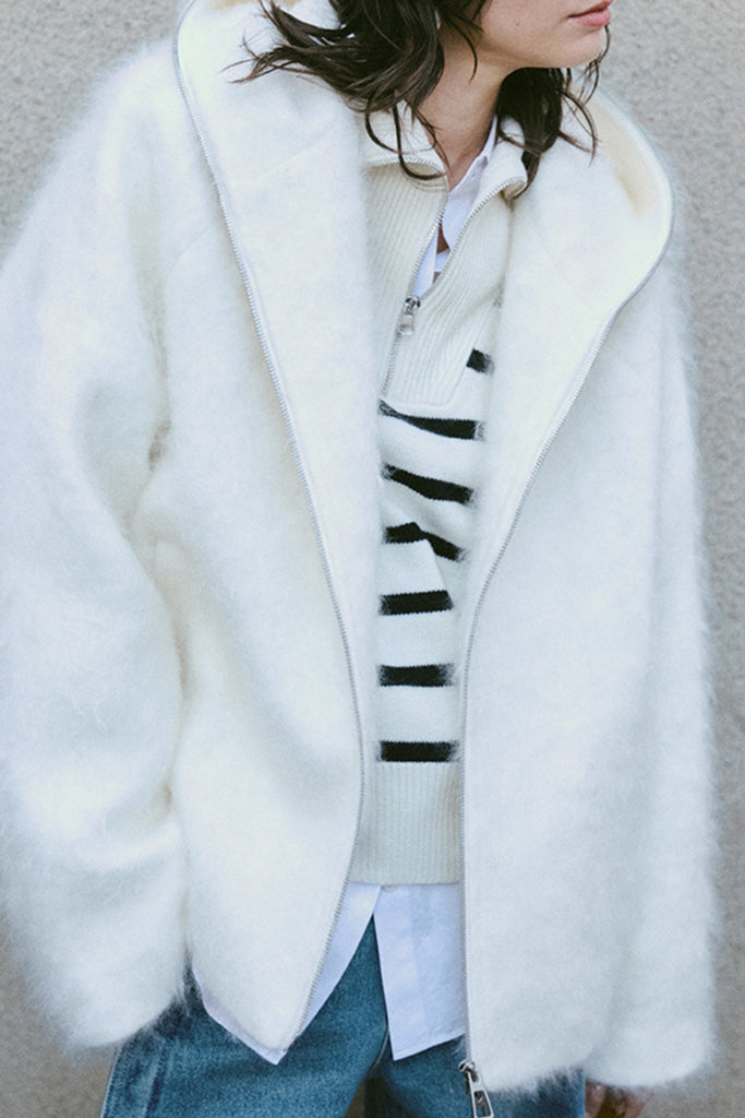 Chunky Brushed Cashmere Double-Zip Hooded Jacket  Fibflx