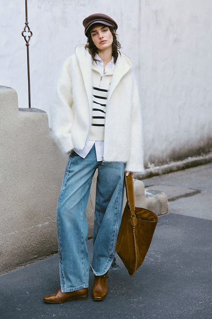 Chunky Brushed Cashmere Double-Zip Hooded Jacket  Fibflx