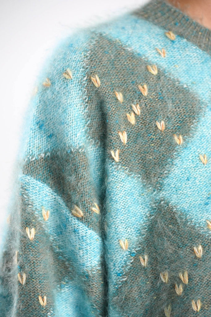 Chunky Brushed Cashmere Hand-Embroidered Argyle Sweater  Fibflx