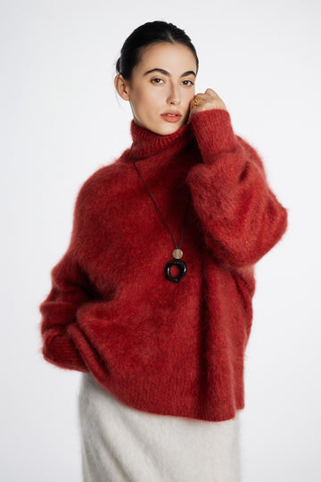 Chunky Brushed Cashmere Sequined Marled Turtleneck Sweater  Fibflx