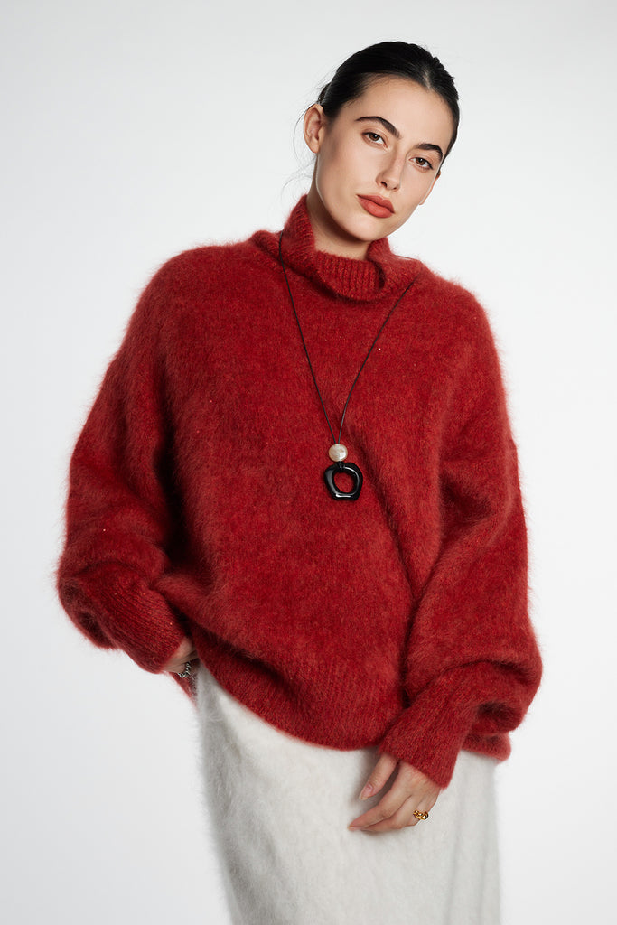 Chunky Brushed Cashmere Sequined Marled Turtleneck Sweater  Fibflx