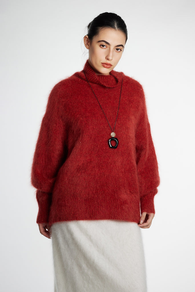 Chunky Brushed Cashmere Sequined Marled Turtleneck Sweater  Fibflx