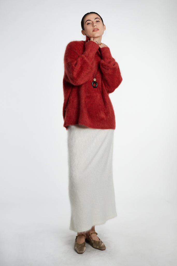 Chunky Brushed Cashmere Sequined Marled Turtleneck Sweater  Fibflx