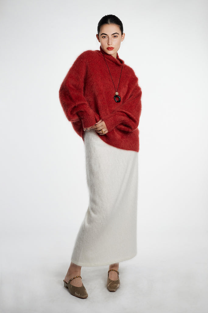 Chunky Brushed Cashmere Sequined Marled Turtleneck Sweater  Fibflx