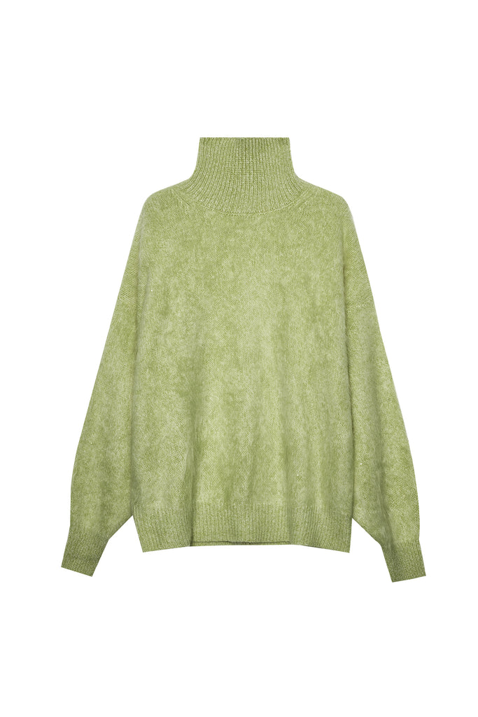 Chunky Brushed Cashmere Sequined Marled Turtleneck Sweater  Fibflx