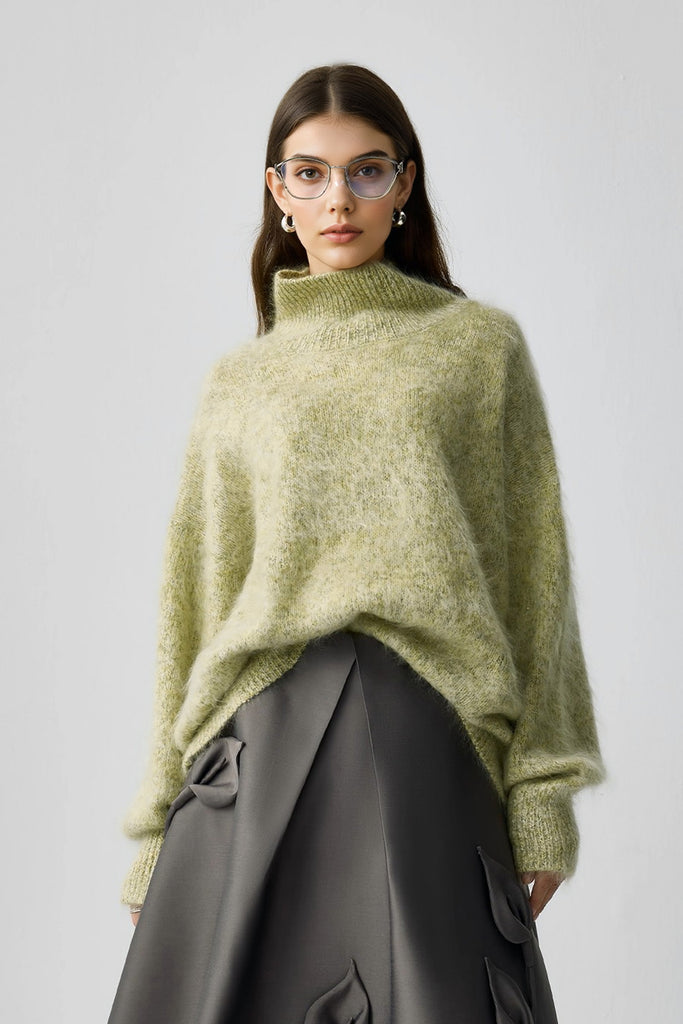 Chunky Brushed Cashmere Sequined Marled Turtleneck Sweater  Fibflx