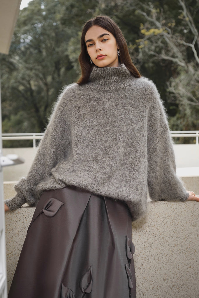 Chunky Brushed Cashmere Sequined Marled Turtleneck Sweater  Fibflx