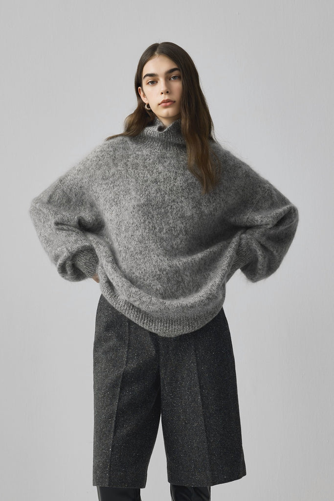 Chunky Brushed Cashmere Sequined Marled Turtleneck Sweater  Fibflx