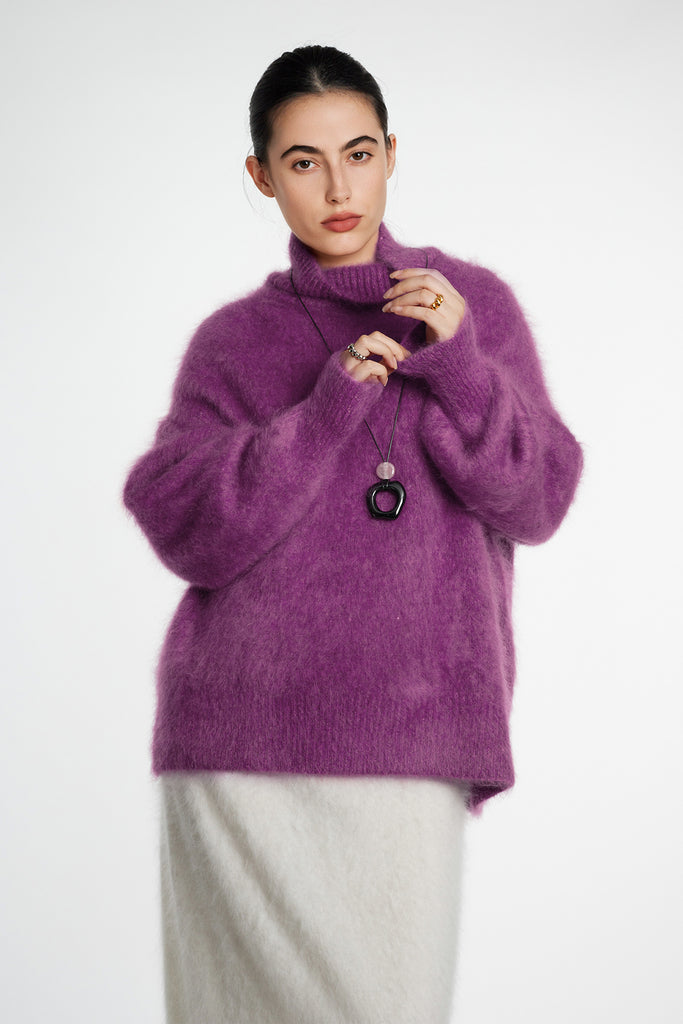 Chunky Brushed Cashmere Sequined Marled Turtleneck Sweater  Fibflx