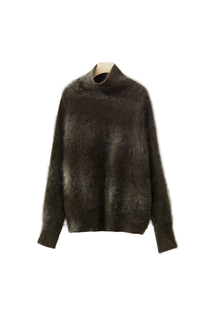 Chunky Brushed Cashmere Turtleneck Pullover Sweater  Fibflx