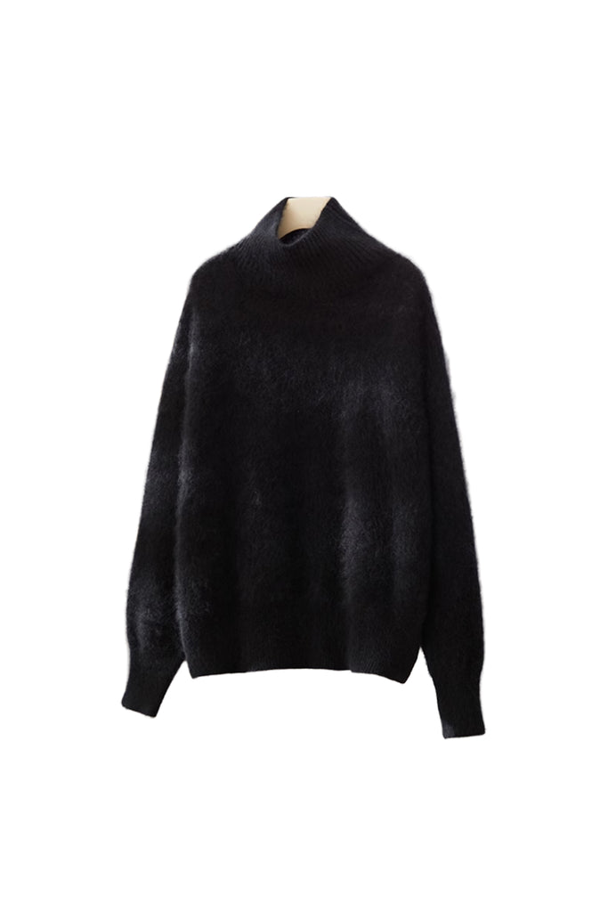 Chunky Brushed Cashmere Turtleneck Pullover Sweater  Fibflx