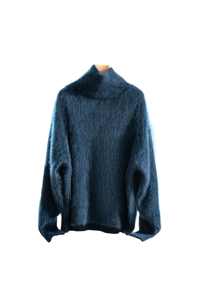 Chunky Brushed Cashmere Turtleneck Pullover Sweater  Fibflx