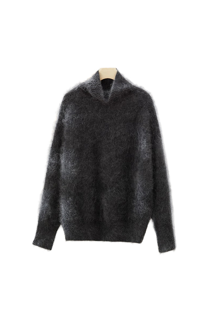Chunky Brushed Cashmere Turtleneck Pullover Sweater  Fibflx