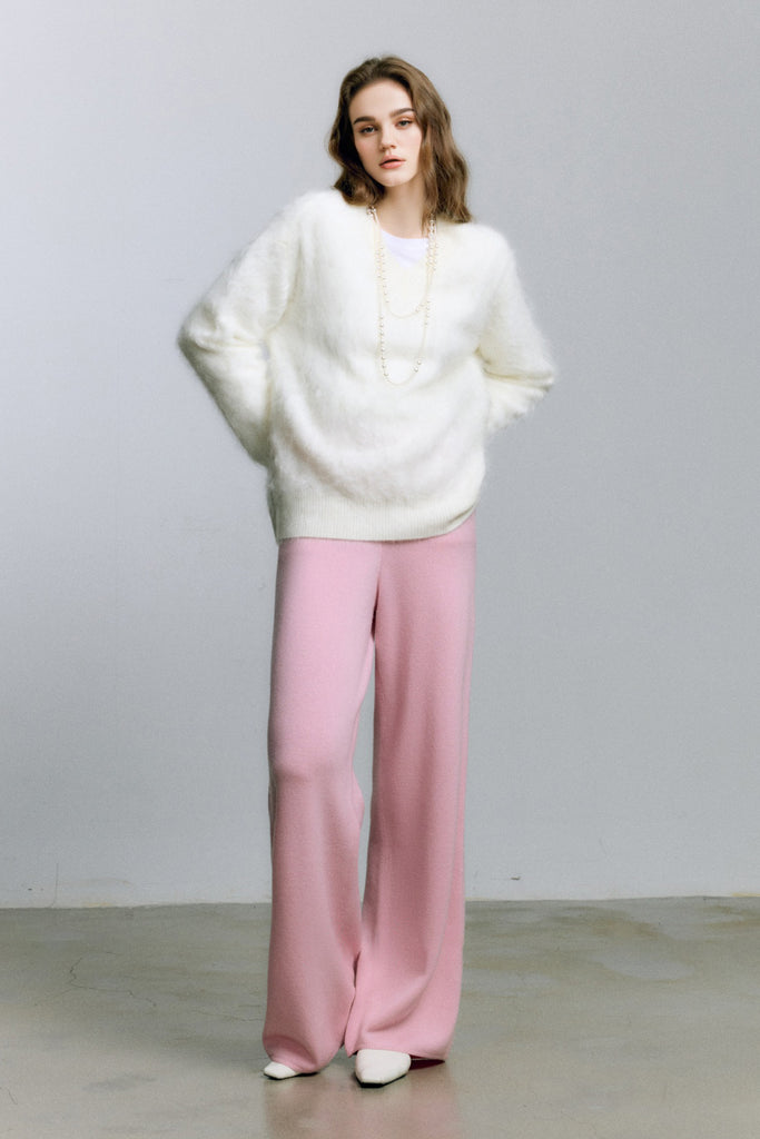 Chunky Brushed Cashmere V-Neck Pullover Sweater  Fibflx