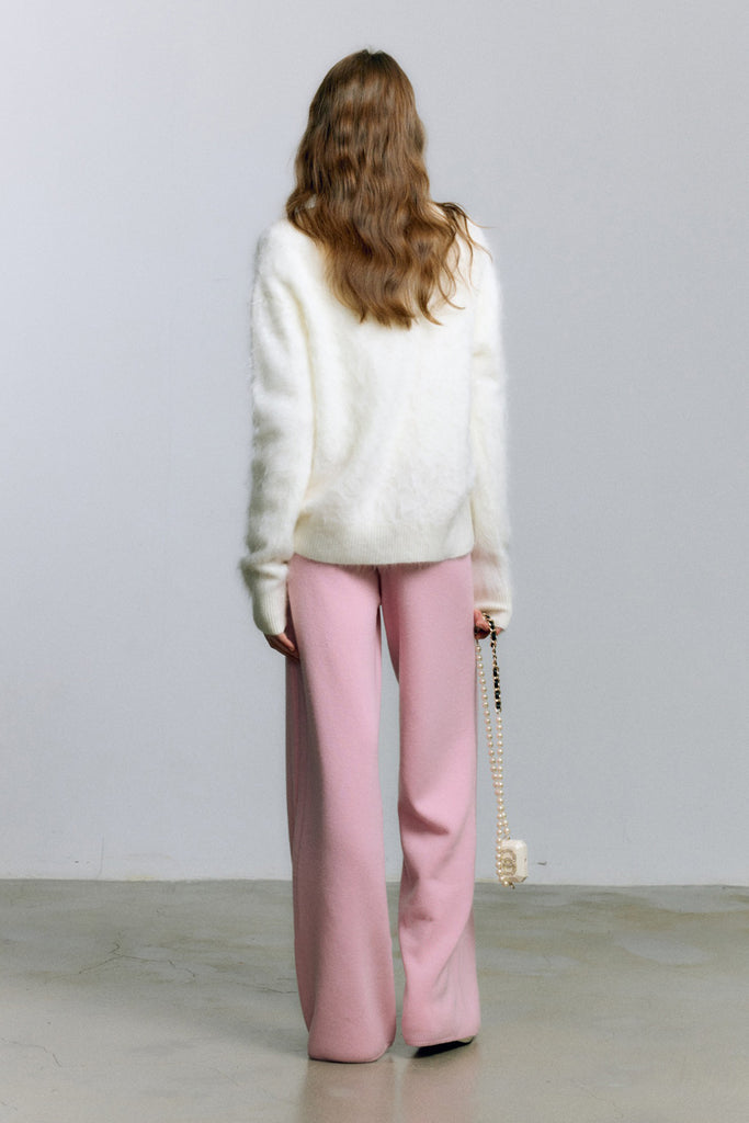 Chunky Brushed Cashmere V-Neck Pullover Sweater  Fibflx