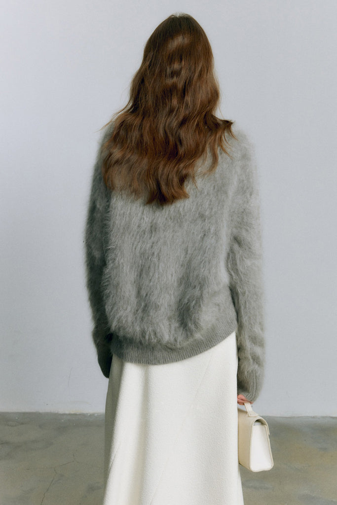 Chunky Brushed Cashmere V-Neck Pullover Sweater  Fibflx