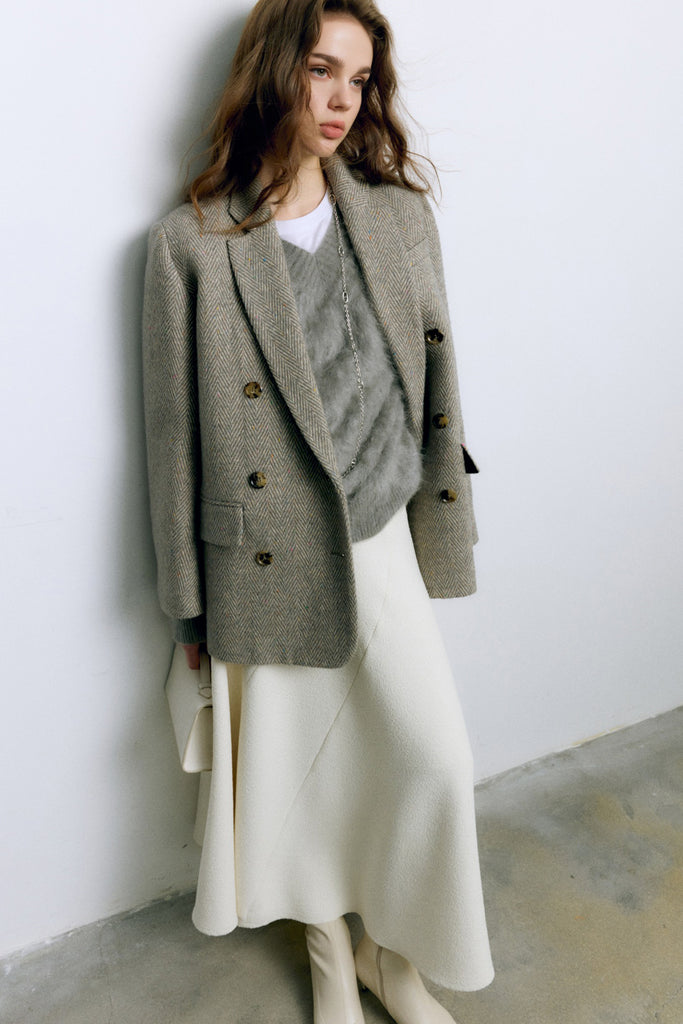 Chunky Brushed Cashmere V-Neck Pullover Sweater  Fibflx