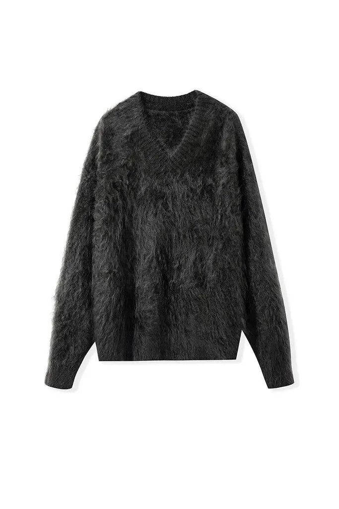 Fibflx Women's Chunky Brushed Cashmere V-Neck Pullover Sweater