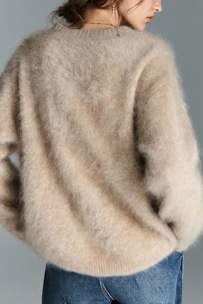 Fibflx Women's Chunky Brushed Cashmere V-Neck Pullover Sweater